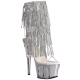 Silver 18 cm ADORE-1017SRS womens fringe ankle boots high heels