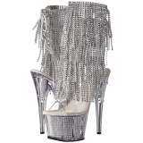 Silver 18 cm ADORE-1017SRS womens fringe ankle boots high heels