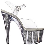 Silver 18 cm ADORE-708SRS High Heeled Sandal Rhinestone Platform