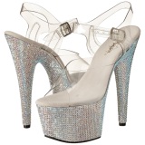 Silver 18 cm Pleaser BEJEWELED-708DM Rhinestone Platform High Heels