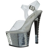 Silver 18 cm Pleaser STARDUST-708 High Heels Chrome Platform