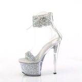 Silver 18 cm SKY-327RSI pleaser high heels with strass ankle cuff