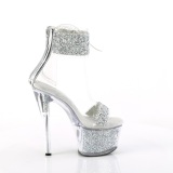 Silver 18 cm SKY-327RSI pleaser high heels with strass ankle cuff