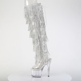 Silver 18 cm pole dance exotic overknee boots rhinestone fringes