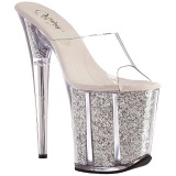 Silver 20 cm FLAMINGO-801G glitter platform mules womens