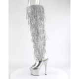 Silver Leatherette 18 cm BEJRSF-7 womens fringe boots high heels