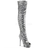 Silver Sequins 15 cm PLEASER BLONDIE-R-3011 Platform Over Knee Boots