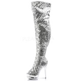 Silver Sequins 15 cm PLEASER BLONDIE-R-3011 Platform Over Knee Boots