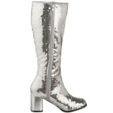 Silver Sequins 8 cm SPECTACUL-300SQ Women Knee Boots