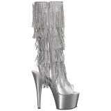 Silver Strass 18 cm ADORE-2024RSF womens fringe boots high heels