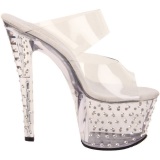 Transparent 18 cm STARDUST-702 Platform High Heel Mules Rhinestone