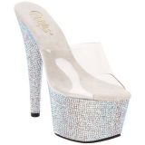 Transparent Silver 18 cm BEJEWELED-701DM Strass Platform Mules