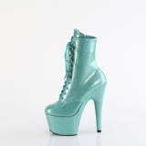 Turquoise glitter 18 cm high heels ankle boots platform