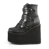 Vegan 14 cm SWING-103 womens ankle boots platform with buckles black