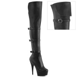 Vegan 15 cm DELIGHT-3018 high heeled thigh high boots with buckles black