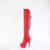 Vegan 15 cm DELIGHT-3018 high heeled thigh high boots with buckles red