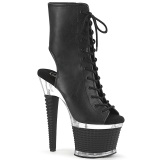 Vegan 18 cm SPECTATOR-1016 Exotic platform peep toe ankle boots black