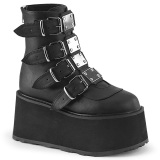 Vegan 9 cm DAMNED-105 womens ankle boots platform with buckles black