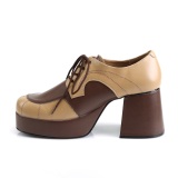 Vegan JAZZ-06 pimp shoes 70s mens disco platform shoes lace-up brown