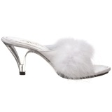 White 8 cm BELLE-301F Marabou Feathers Mules Shoes