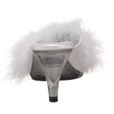 White 8 cm BELLE-301F Marabou Feathers Mules Shoes