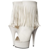 White Matte 15 cm DELIGHT-1019 womens fringe ankle boots high heels