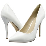 White Varnished 13 cm AMUSE-20 pointed toe stiletto pumps