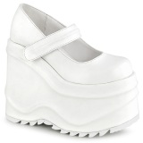 White Vegan 15 cm WAVE-32 gothic platform mary jane wedge pumps