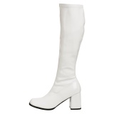 White boots block heel 7,5 cm - 70s years style hippie disco gogo under kneeboots patent leather