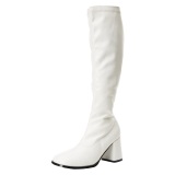 White boots block heel 7,5 cm - 70s years style hippie disco gogo under kneeboots vinyl