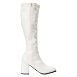 White boots block heel 7,5 cm - 70s years style hippie disco gogo under kneeboots vinyl