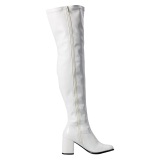 White boots vinyl 7,5 cm - 70s years style hippie disco gogo overknee boots