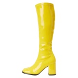 Yellow boots block heel 7,5 cm - 70s years style hippie disco gogo under kneeboots patent leather