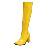 Yellow boots block heel 7,5 cm - 70s years style hippie disco gogo under kneeboots patent leather